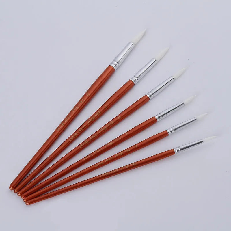 12 piece round nylon hair paint brush set with wooden handles for art school watercolour and acrylic painting