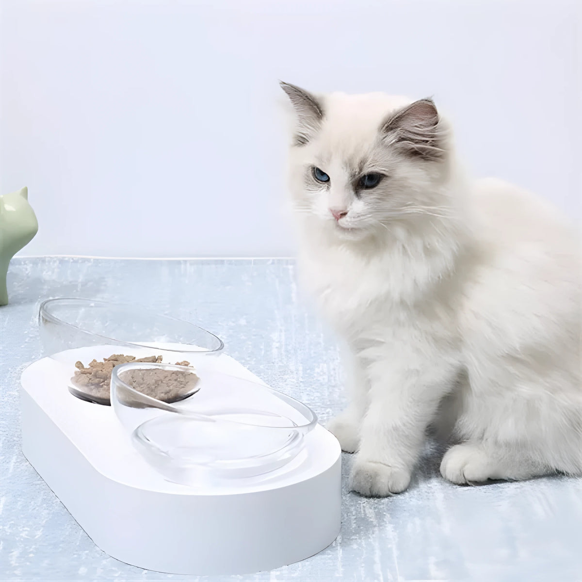 Transparent PC 15 degree adjustable cat bowl with ABS base on floor