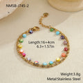 Colorful beaded stainless steel gold-plated double-layer clavicle chain necklace for women with geometric pendant