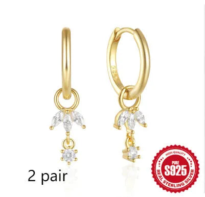 S925 sterling silver geometric earrings with golden sunflower zircon inlay for women.