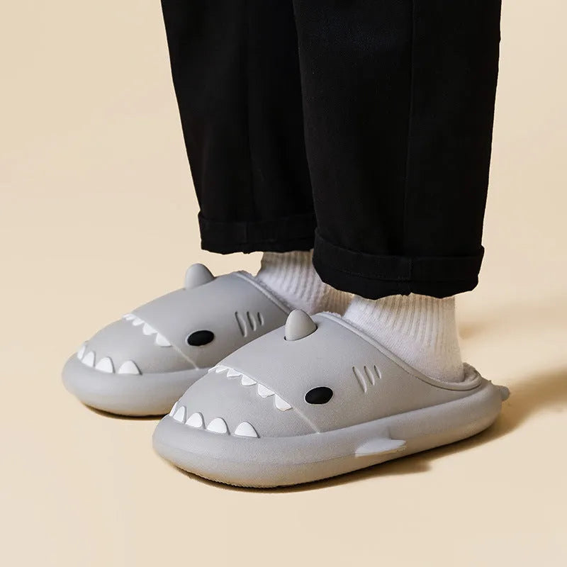 Cartoon shark EVA slippers in yellow couple colour with Baotou closed-toe style and thickened sole