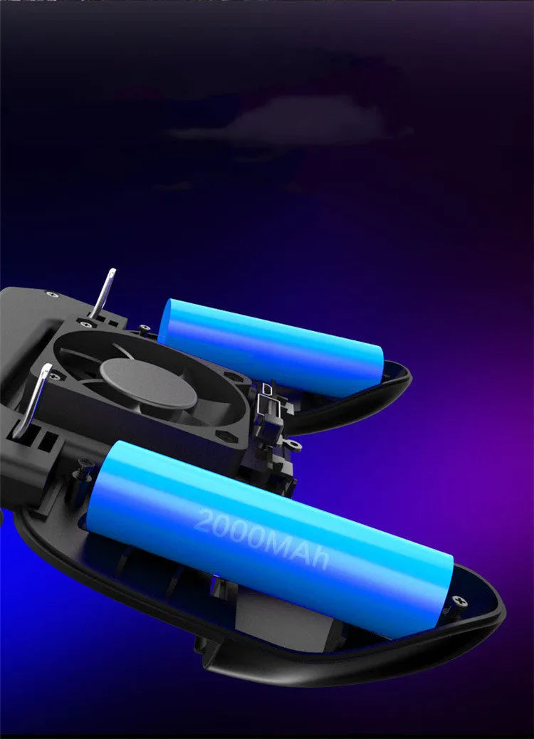 A black mobile game controller with USB connector for smartphones, showing physical buttons and triggers.