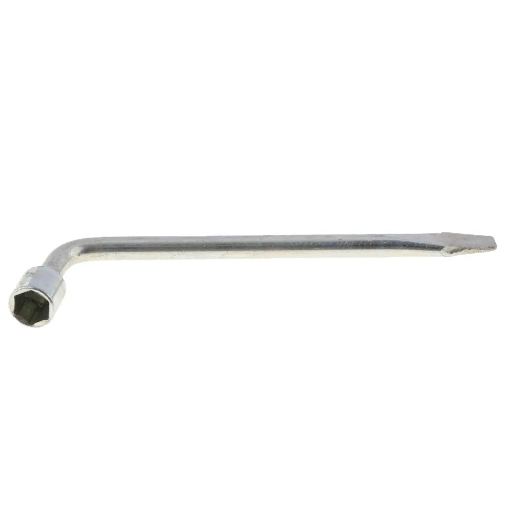 A single L-shaped 19mm socket wrench tool made from chrome vanadium steel on a plain background.