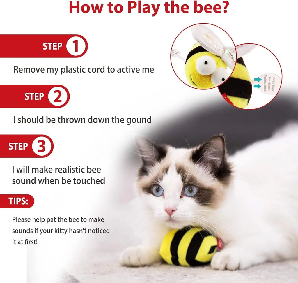 Yellow flannelette bee-shaped electronic cat toy that squeaks when moved