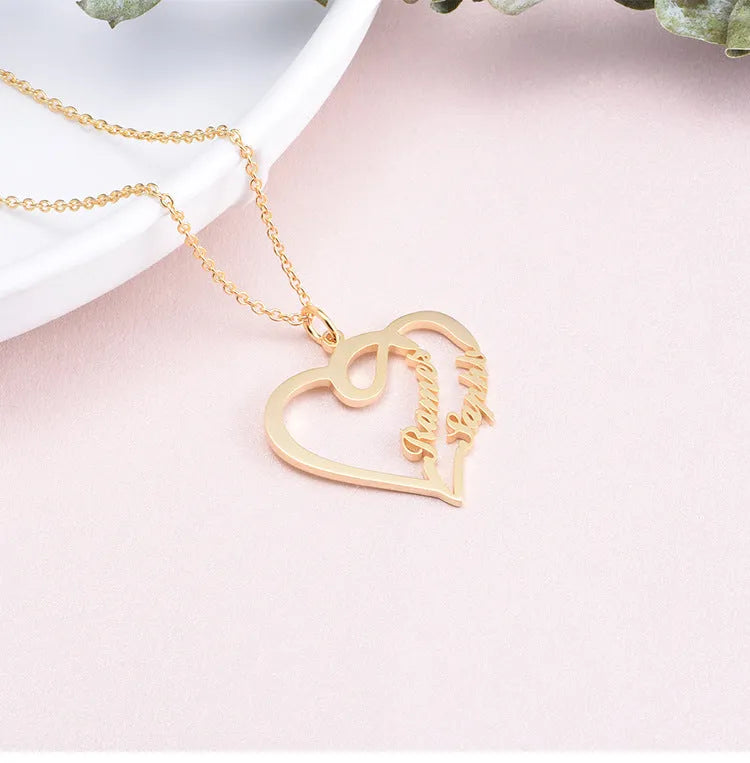 Custom heart shaped letter necklace in 925 silver with gold finish pendant