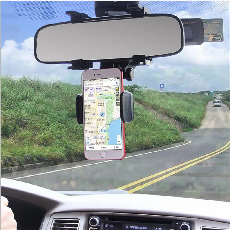 Black ABS car rearview mirror mobile phone holder clipped to a car rearview mirror