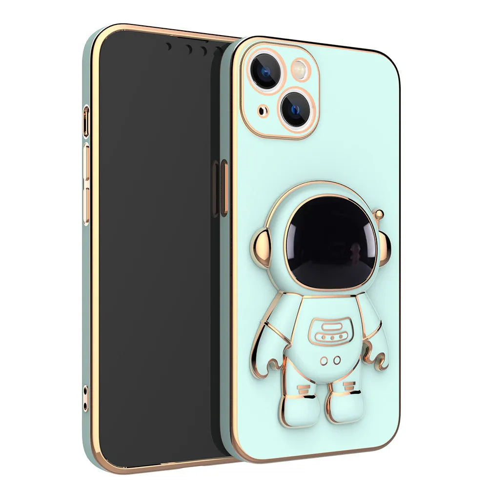 3D astronaut TPU phone case with electroplated finish for iPhone in light cyan