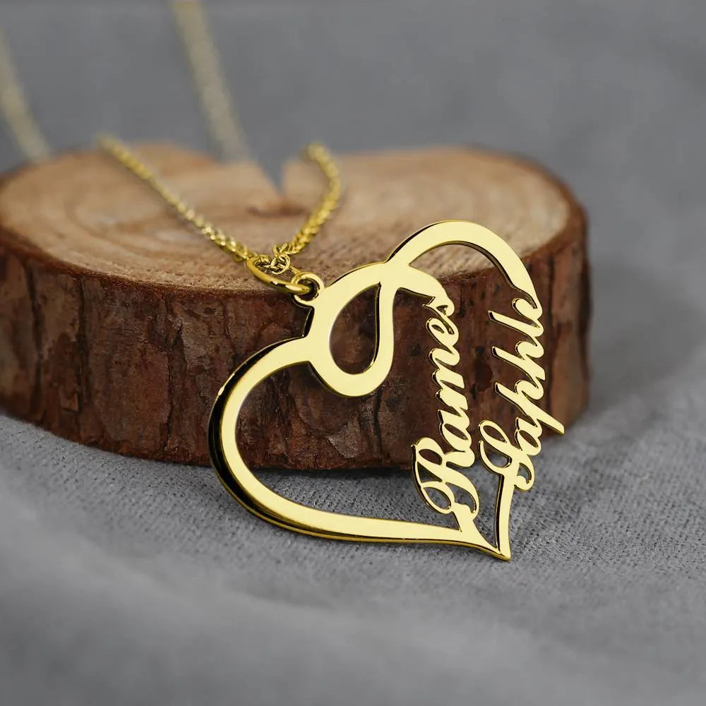 Custom heart shaped letter necklace in 925 silver with gold finish pendant