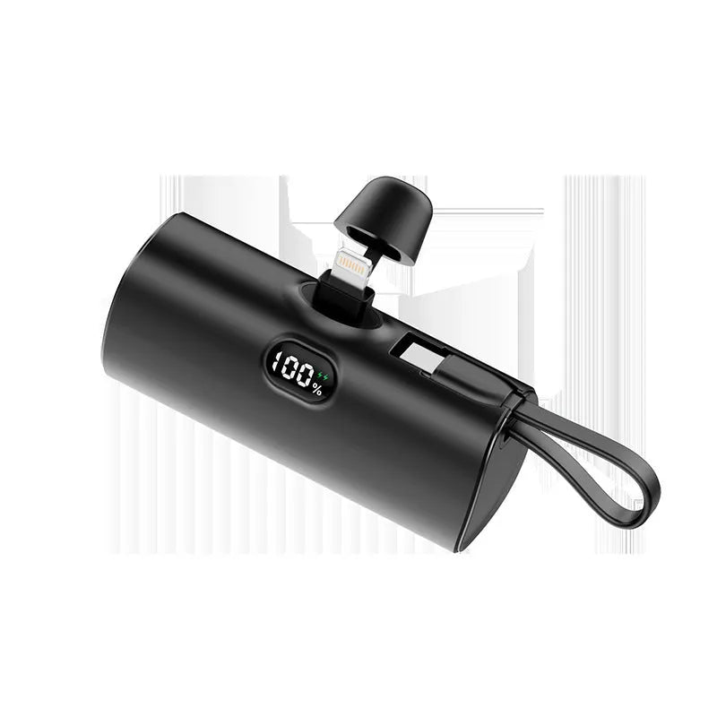 Capsule-shaped digital display power bank with folding plug in multiple colours.
