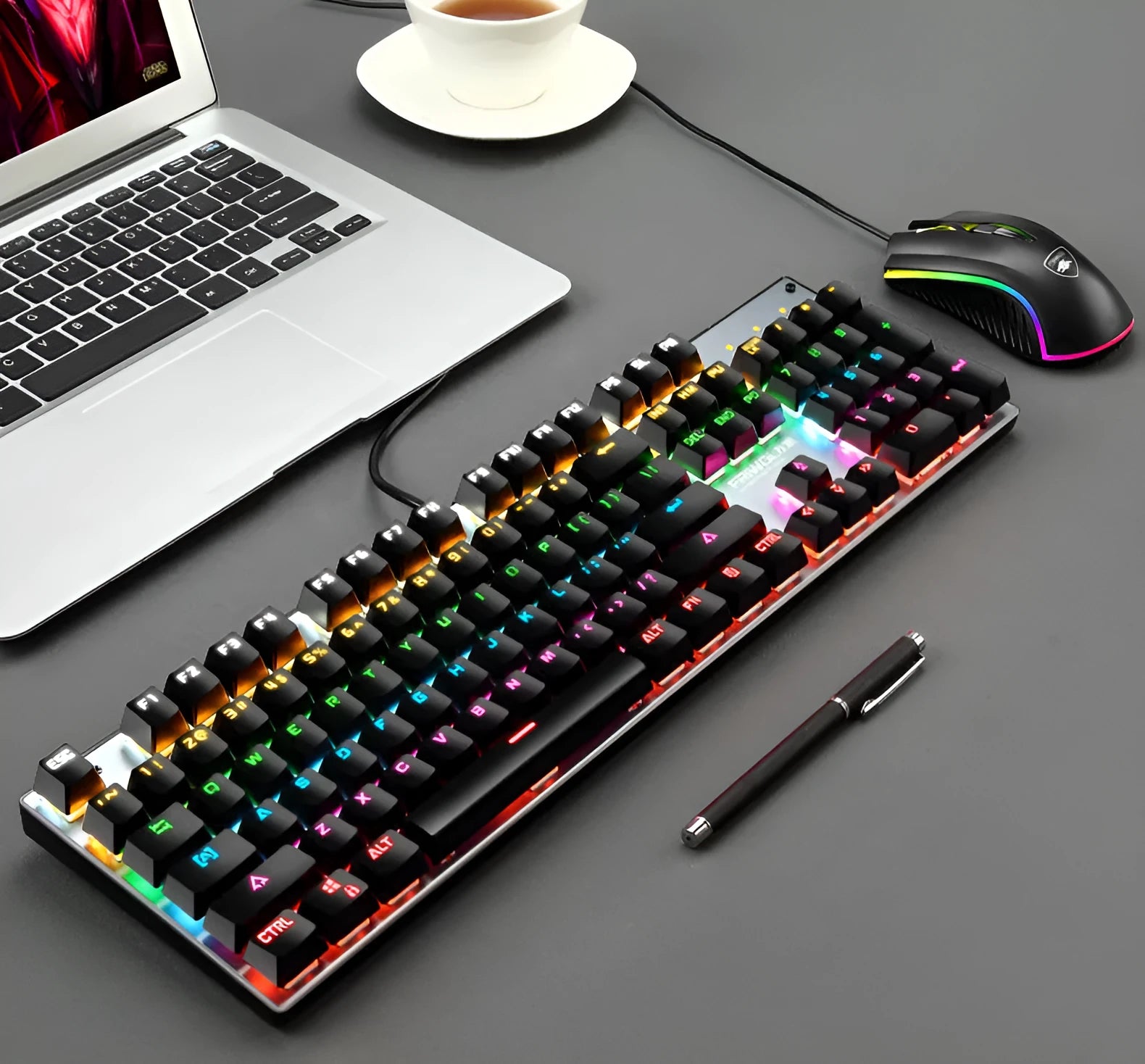 Mechanical waterproof gaming keyboard with 104 keys in black colour