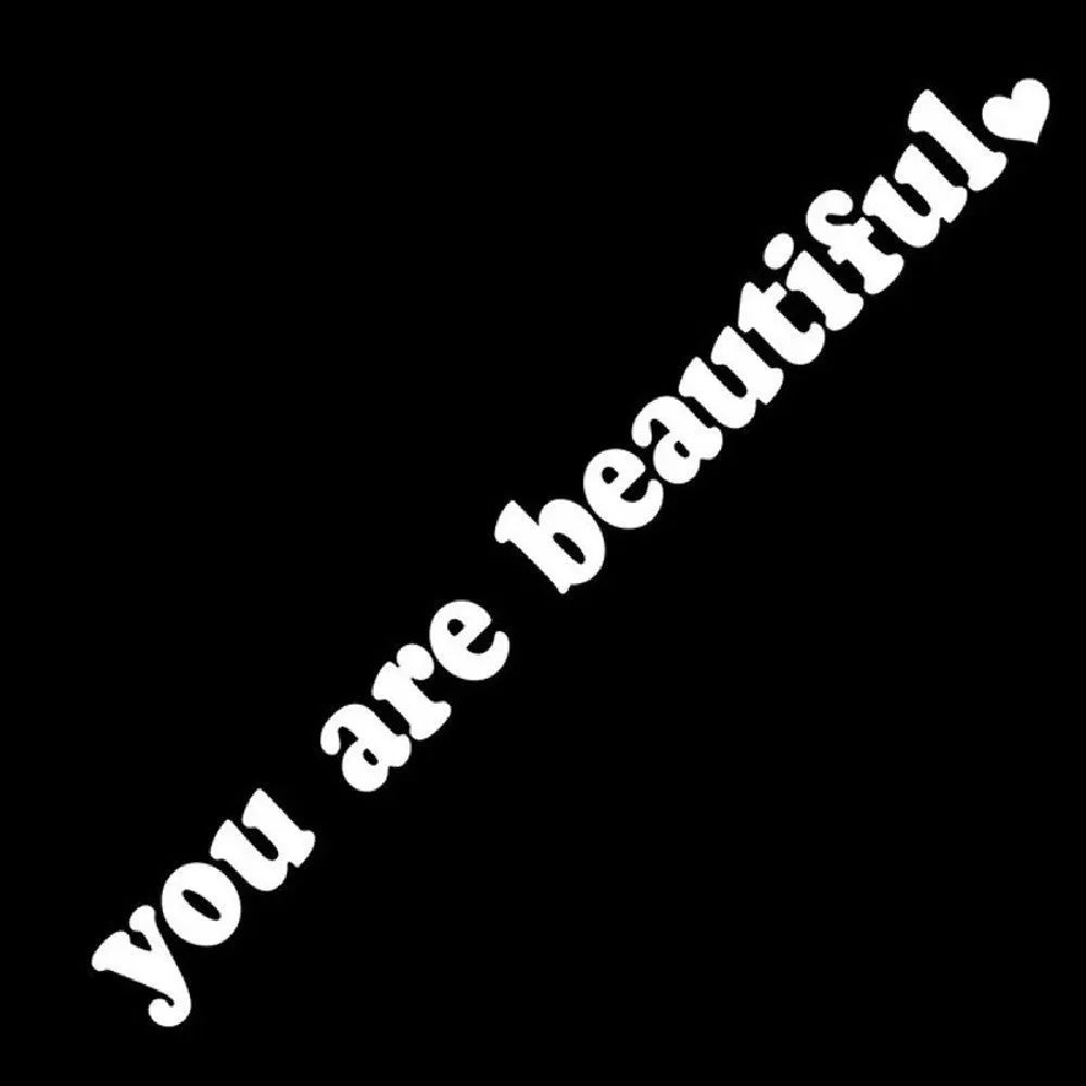 You Are Beautiful sport PVC vinyl stickers in nine colours showing laser and gold finishes with dimensions