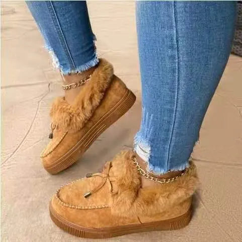 Cotton casual shoes with velvet lining and rubber anti-slip soles in round toe design