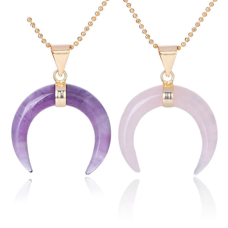Natural stone moon pendant necklace with 45cm chain, pendant measures 4.3 x 3.3 x 1cm