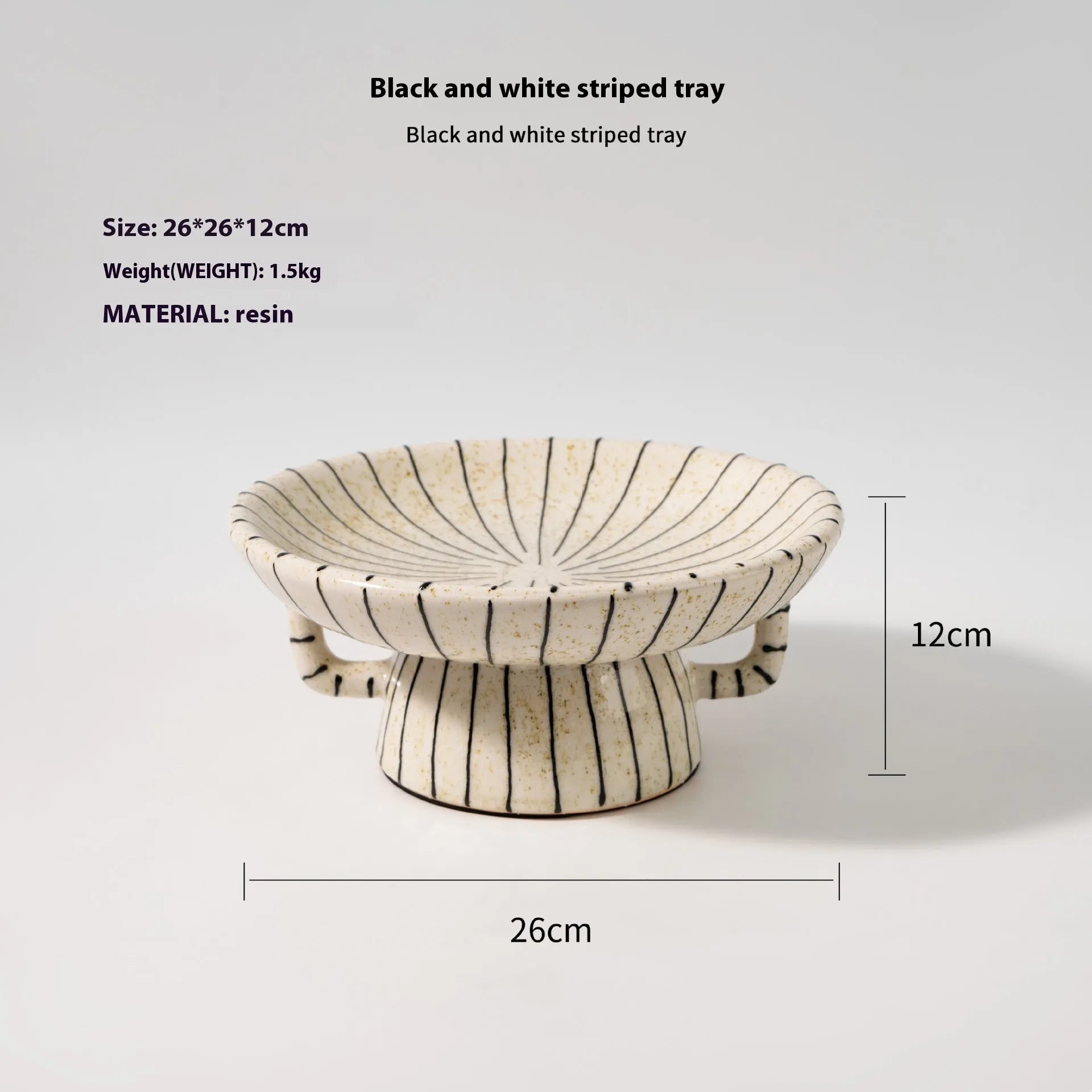 Black and white striped synthetic resin fruit plate with 20cm diameter