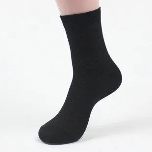 Men's bamboo fibre socks in a small square pattern, shown in navy blue colour.