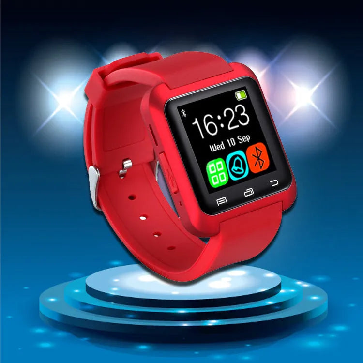 U8 Intelligent Bluetooth Smart Watch in Black, Red, or White colours on wrist