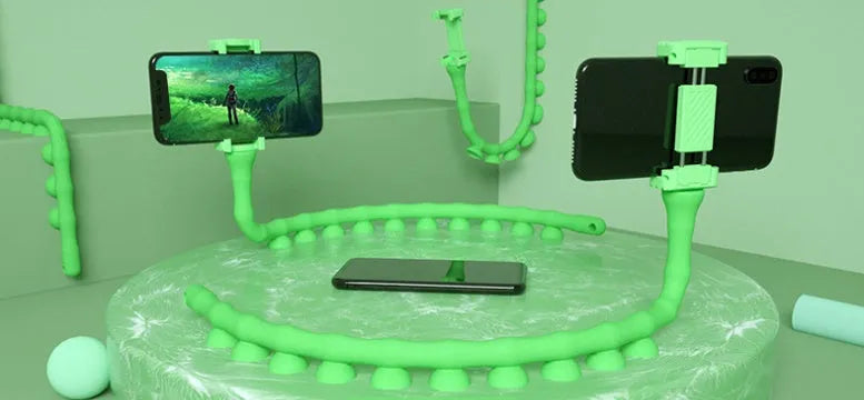 Flexible 62cm phone holder with gooseneck arm and suction cup base in black colour