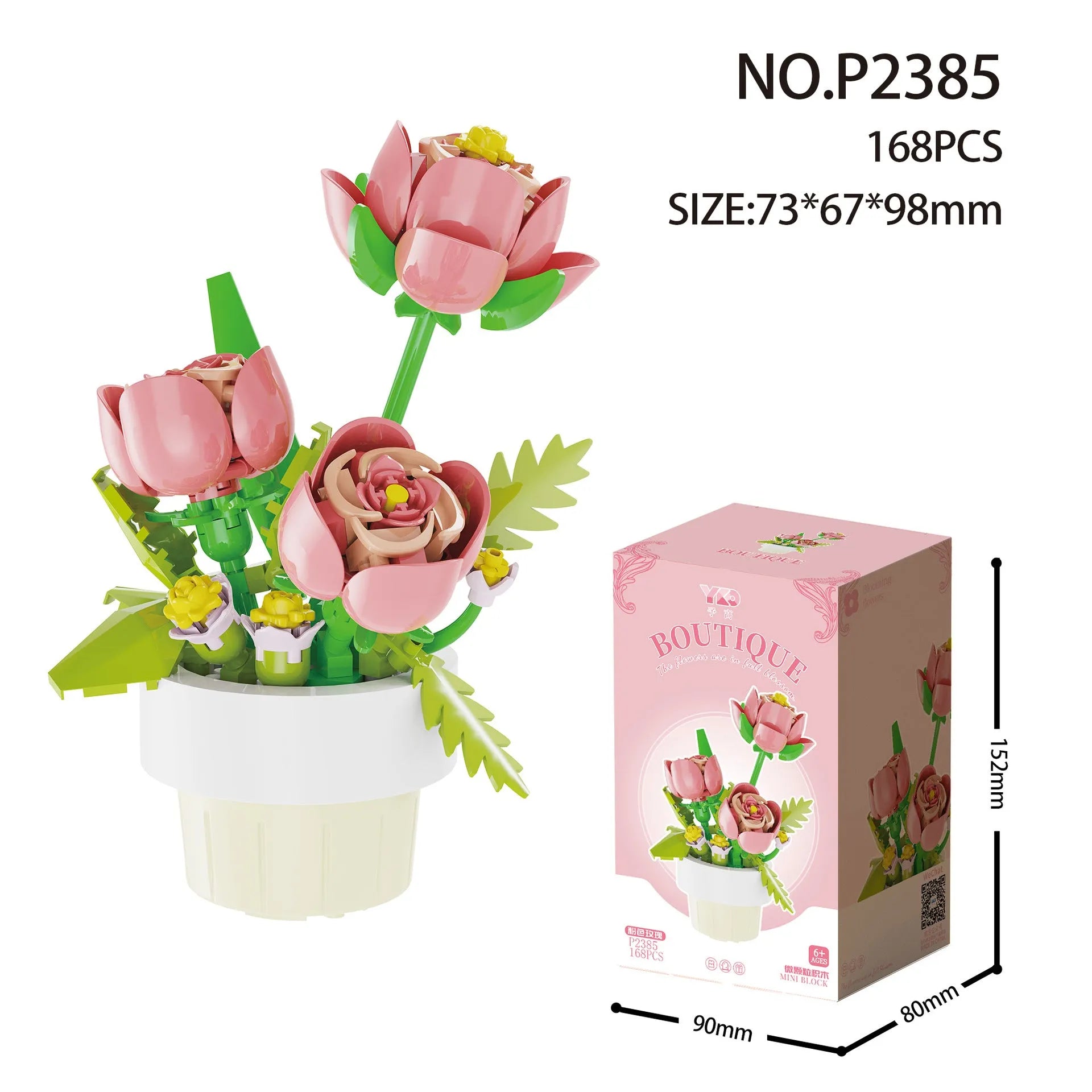 Micro diamond particle potted building blocks set in Smile to the Sun flower design, displayed in colour box packaging