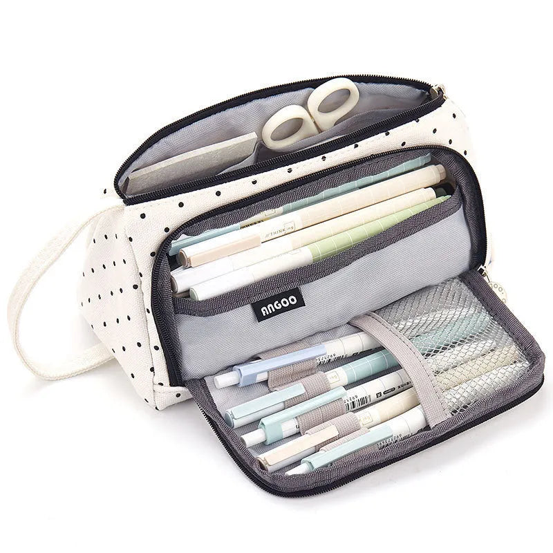 Canvas plaid pencil case with striped Korean style square shape