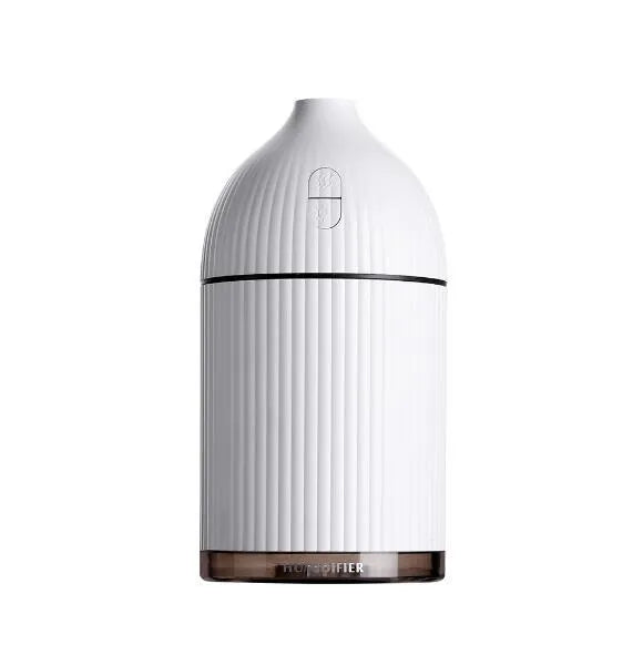 White 300ml ultrasonic aromatherapy diffuser with LED light, compact design, USB powered