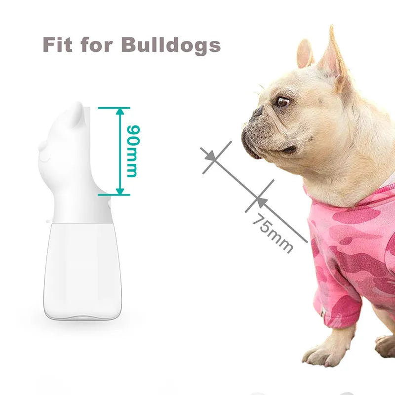 Portable pet dog drinker water bottle in black with automatic leak proof outdoor feeder for dogs and cats