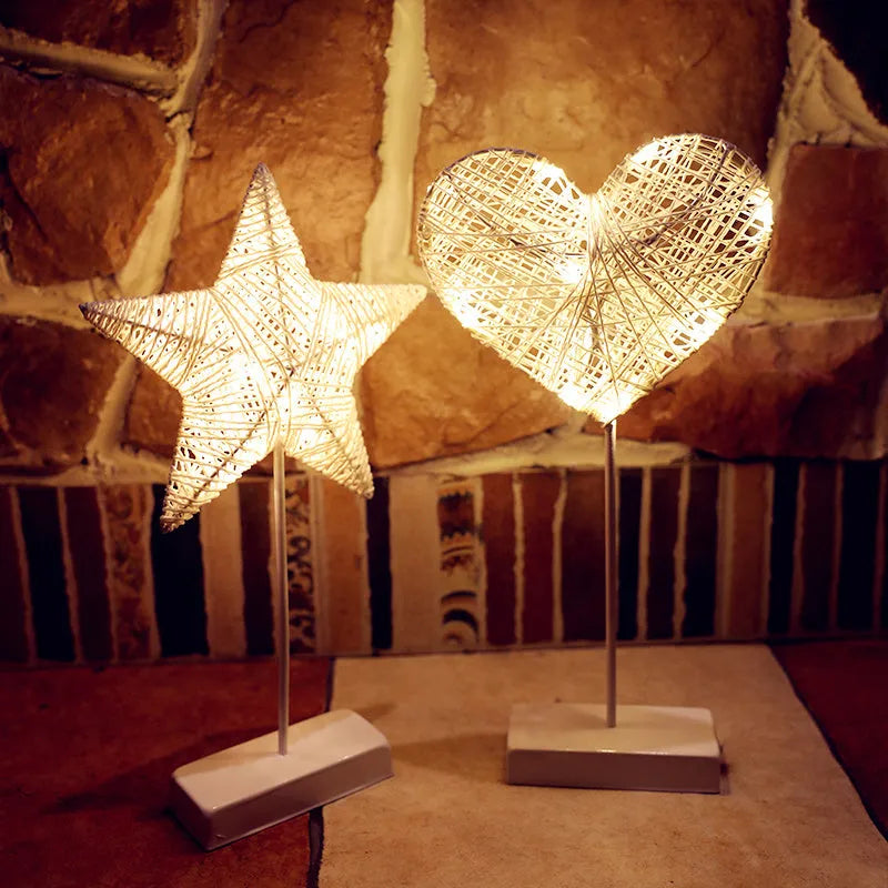 Rattan constructed LED table lamp with star-shaped design and flashing lights for room decoration