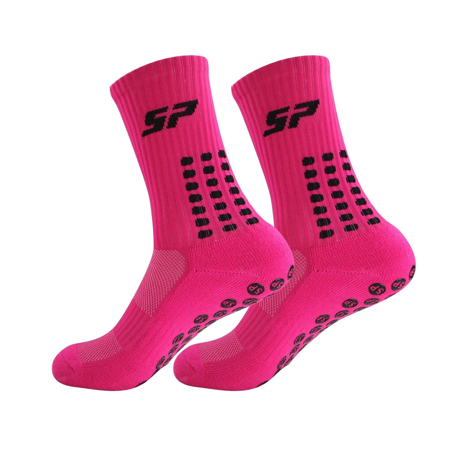 Non-slip nylon mid-calf socks for badminton and soccer in blue, shown on a white background