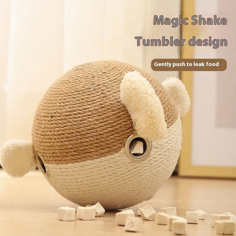 15cm sisal hemp cube pet puzzle feeder with puffer leakage food design for cats and dogs.