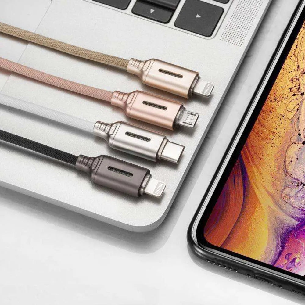 Fabric braided USB charging cable in multiple colours with various connector types