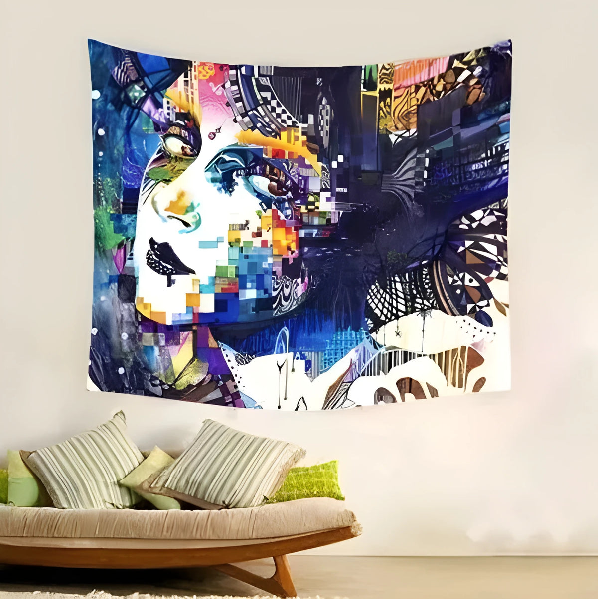 Plush polyester fibre tapestry tarpaulin with European classical geometric abstraction pattern, rectangular 150x100cm