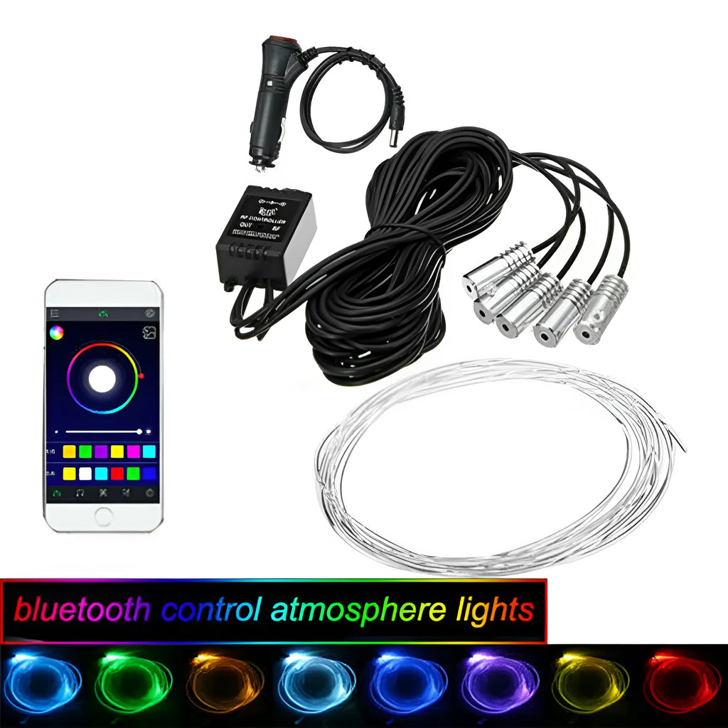 APP cold light strip car interior decoration with RF remote control and 6m soft rubber light pipe