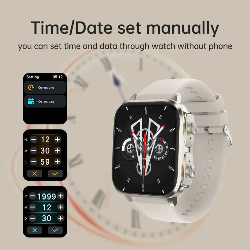 Two-in-one Bluetooth headset call smart watch with heart rate and blood pressure monitoring in black