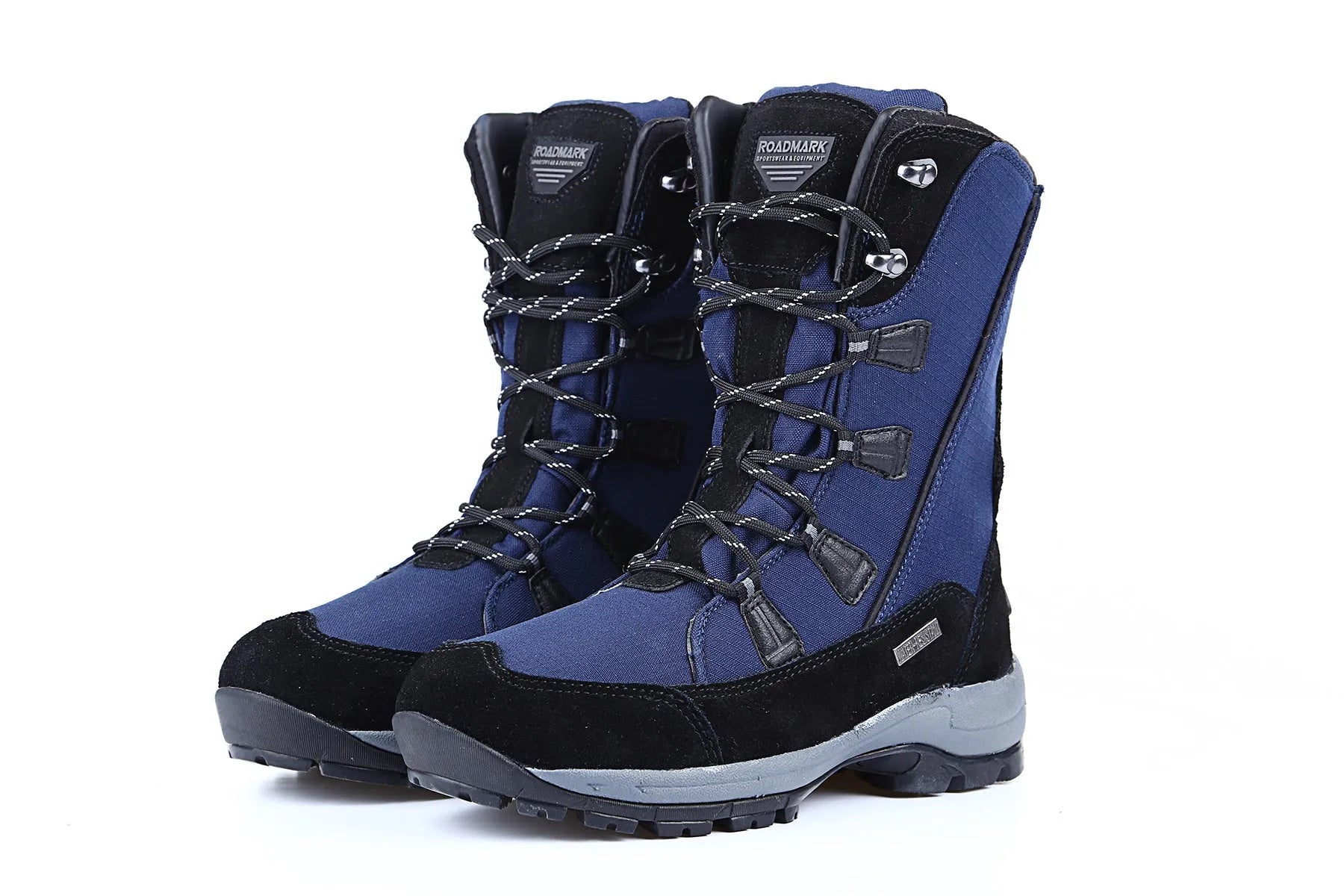 Women's black thermal snow boots with genuine leather upper and rubber sole