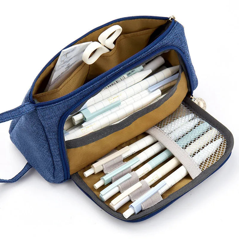 Canvas plaid pencil case with striped Korean style square shape