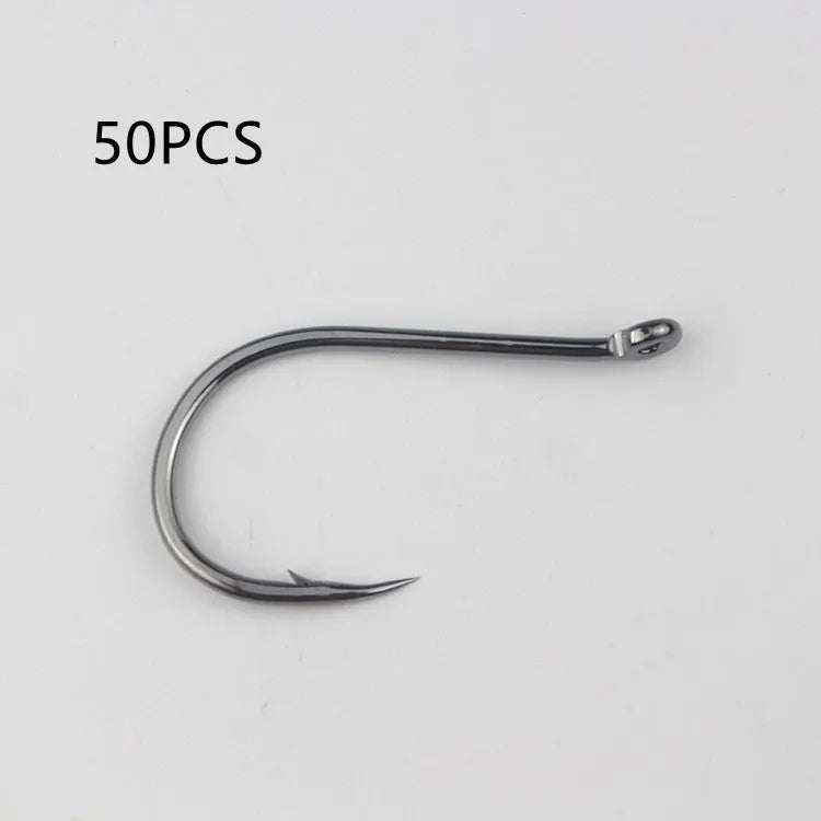 Bulk pack of alloy carbon steel sea fishing hooks with crooked mouth barbed design in various sizes