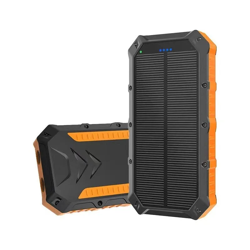 Solar charging unit outdoor portable power supply in black, with solar panel and USB ports, 167x85x22mm