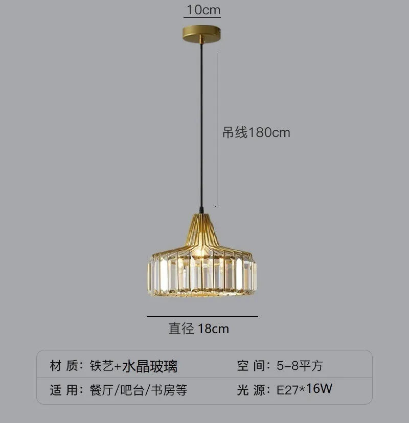 Modern crystal chandelier droplight with iron frame and LED lighting in black finish