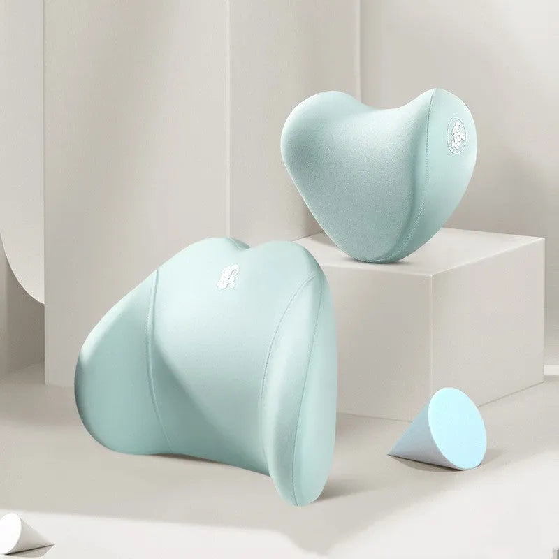Memory foam car pillow set with cotton cover showing heart pattern design in various colour options