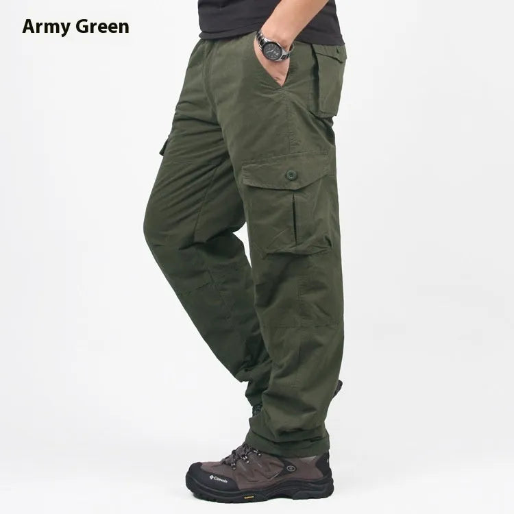 Men's thick velvet overalls with wool lining in loose straight leg fit