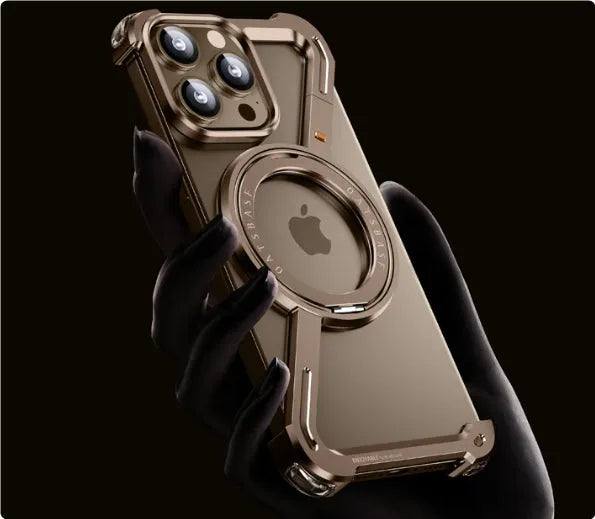 Aluminium alloy magnetic phone case for iPhone 15 with hollow heat dissipation design in black