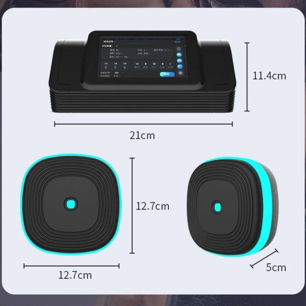Smart Split Bluetooth Music Boxing Target hanging on wall with black 8-target pads and Bluetooth pairing