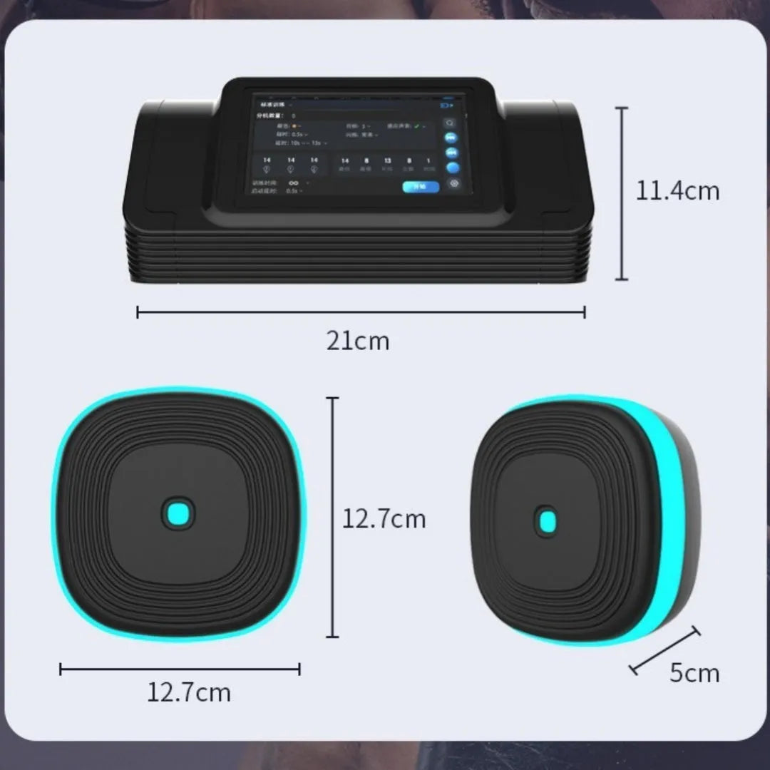 Smart Split Bluetooth Music Boxing Target hanging on wall with black 8-target pads and Bluetooth pairing
