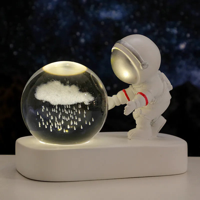 6cm resin crystal ball night light glowing with astronaut and galaxy patterns