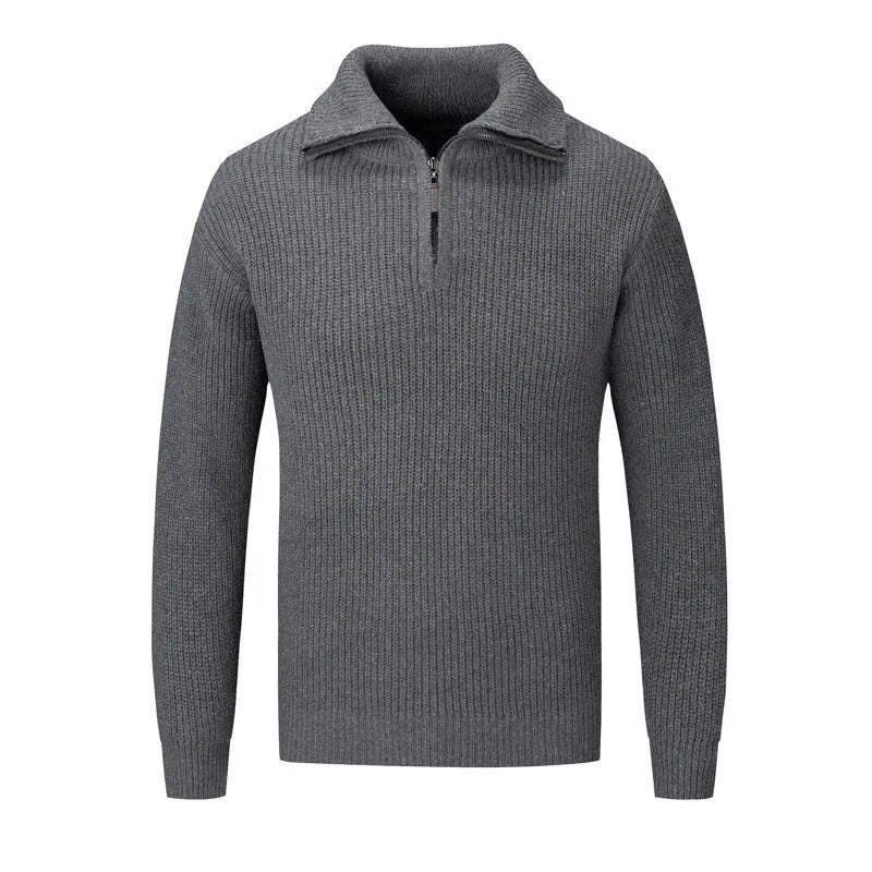 Men's solid colour loose fit slim pullover sweater on hanger showing black, camel, dark grey, and white/grey colour options
