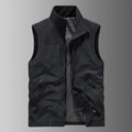 Men's casual stand collar printed vest in army green polyester loose fit