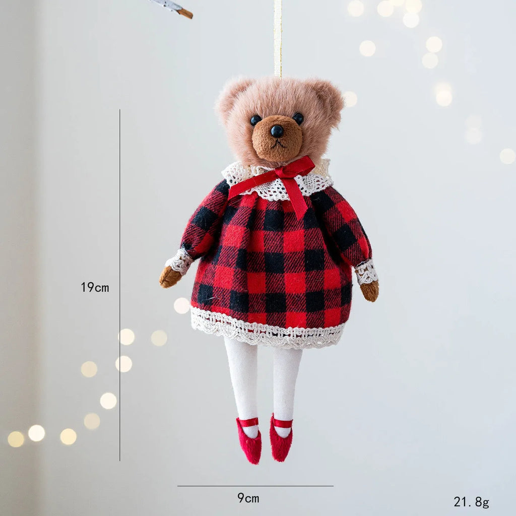 Cartoon plush bear doll wearing cotton suit with plaid pattern in princess bear and gentleman bear variations