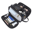Men's black and brown Pu leather toiletry bags with zip closure for travel storage