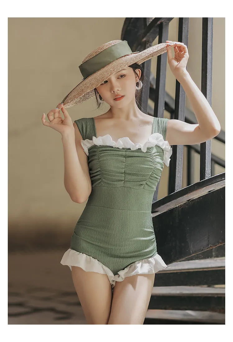 Black high waist one-piece swimsuit with quick-dry polyester fabric