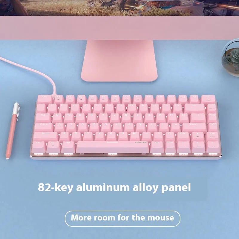 82-key mechanical keyboard with white backlight, metal case, and USB cable