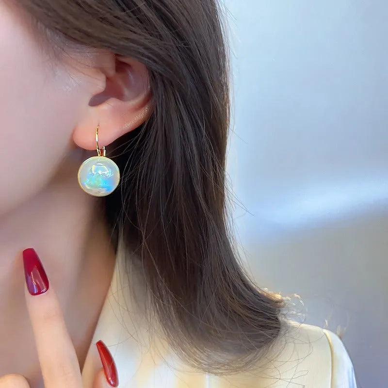 Korean style geometric metal ear clips with colourful mermaid finish and clip-on design